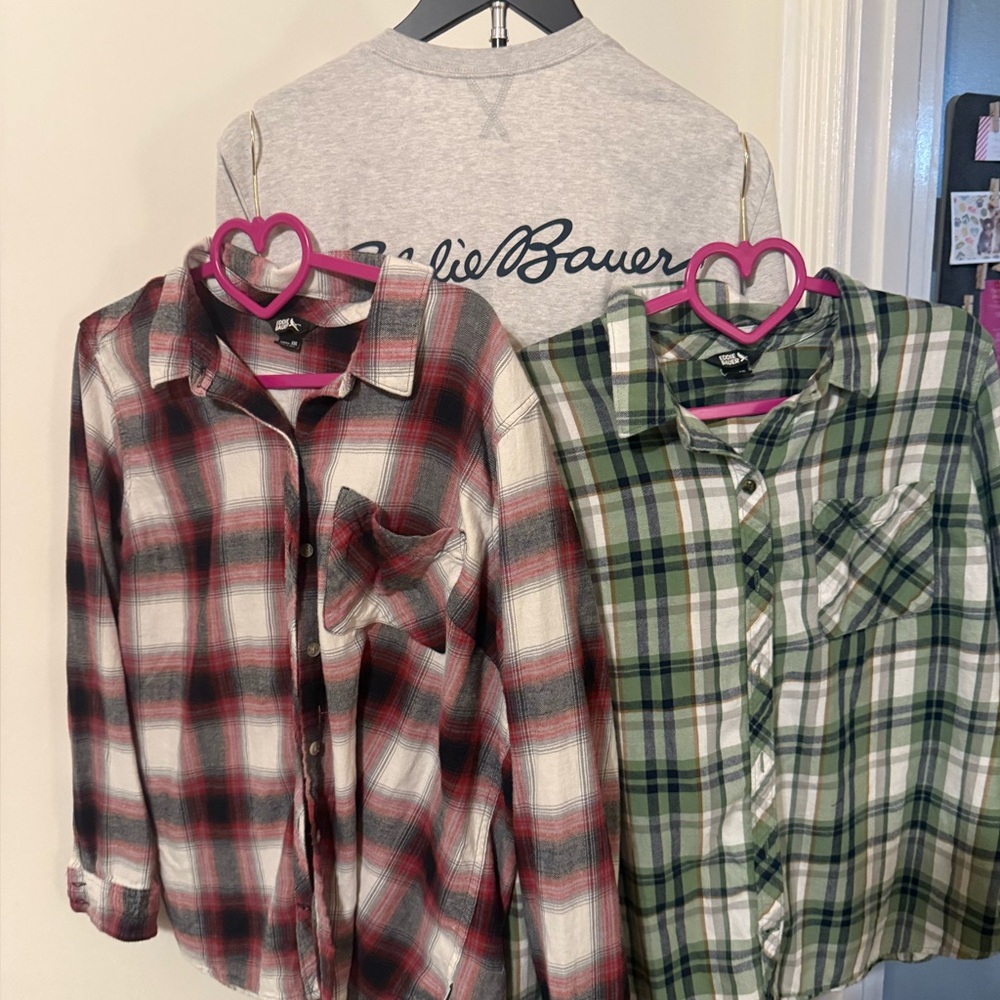 Lot Of 3 Eddie Bauer Long Sleeve Tops Flannel/Swearshirt